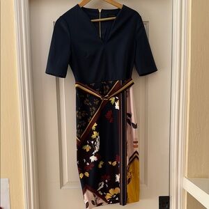 Ted Baler Navy Floral Belted Dress